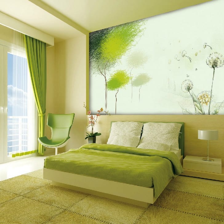 frische Wandgestaltung in grün für Schlafzimmer