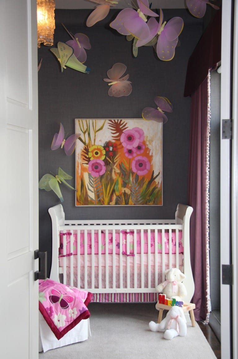 graue wandfarbe und lila vorhönge babyzimmer für elegante mädchen babyzimmergestaltung