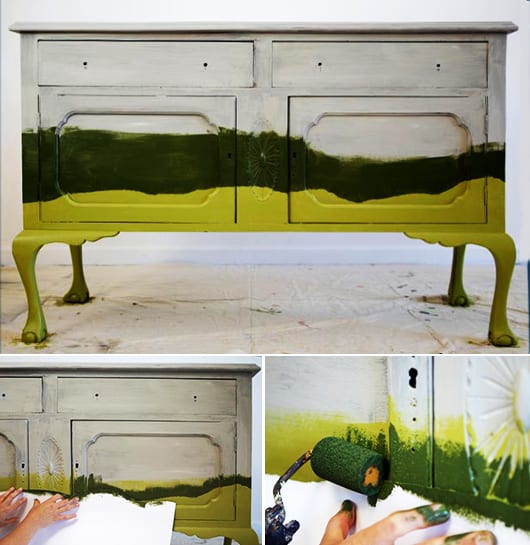 möbel streichen für eine moderne Zimmergestaltung mit rustikalem Holzschrank in grün