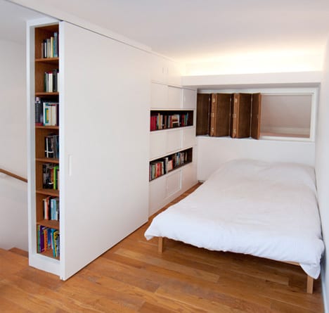 eingebaute regale und schränke als kreative idee für kleine schlafzimmer und modernes Mezzanin-Interior
