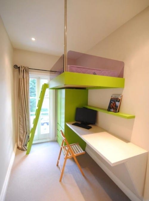 teenager zimmer mit büroschreibtisch weiß und idee für kleines kinderzimmer einrichtung mit hochbett grün
