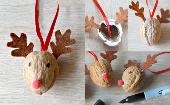 kreative bastelideen für selbstgemachte Weihnachtsdeko und Wintermotive_Hirsch basteln aus walnüssen