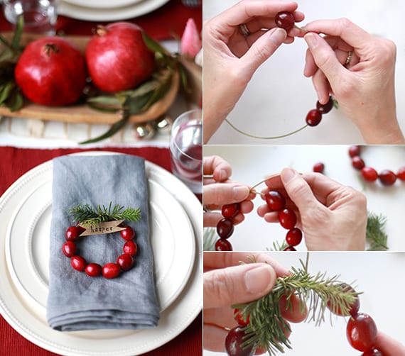 servietten originell und weihnachtlich falten mit diy serviettenring und platzkarte aus preiselbeeren